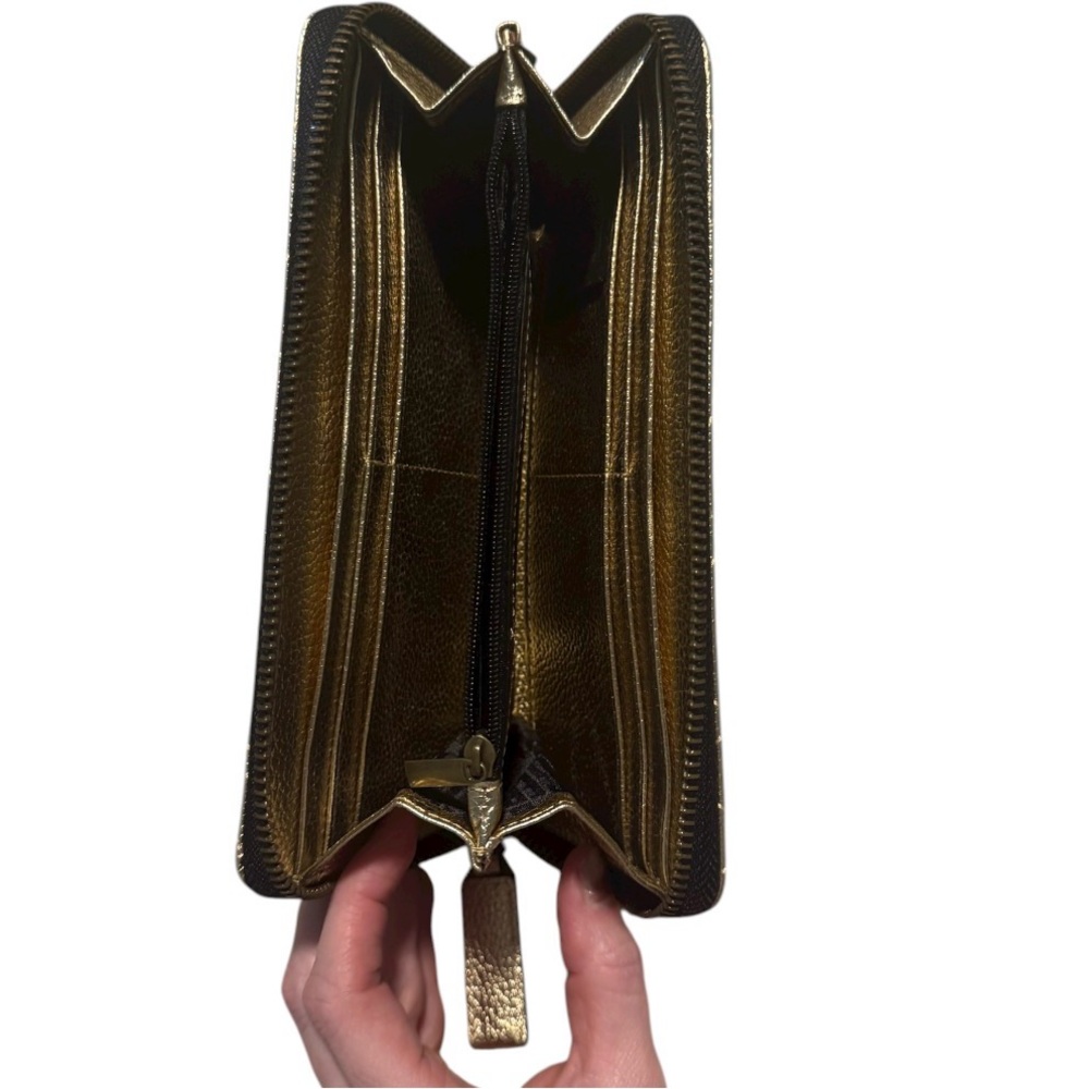 Kurt Geiger London Gold Metallic Quilted Zip-Around Wallet - Picture 6 of 10